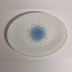 Anchor Hocking Fire King Blue Mosaic 12" Milk Glass Oval Serving Platter